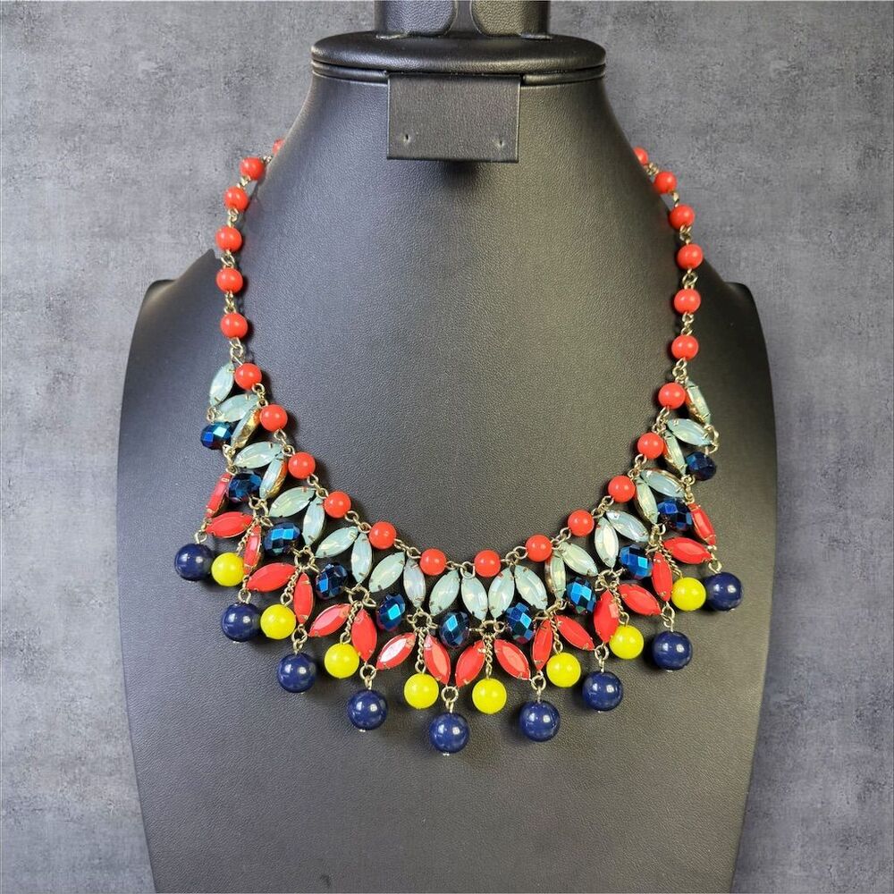 317. Multicolor Beaded Rhinestone Statement Necklace
